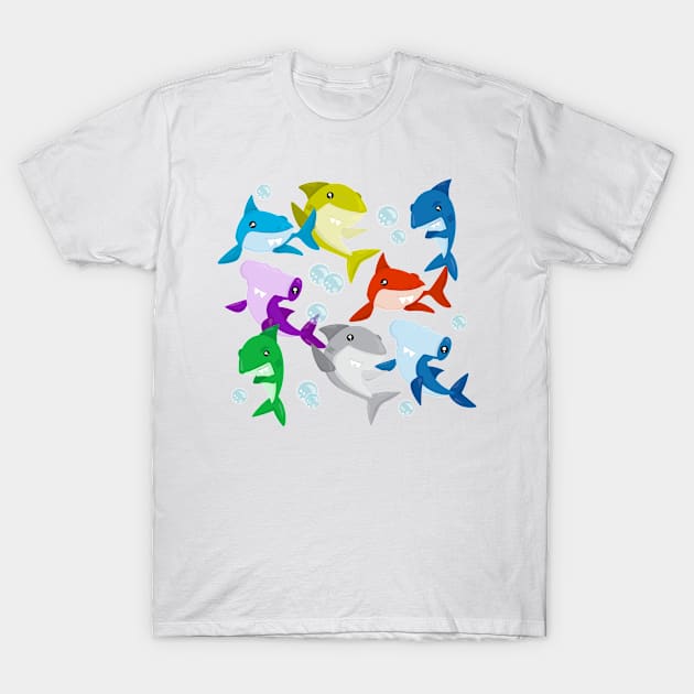 Cute Colorful Baby Sharks T-Shirt by ColorFlowCreations